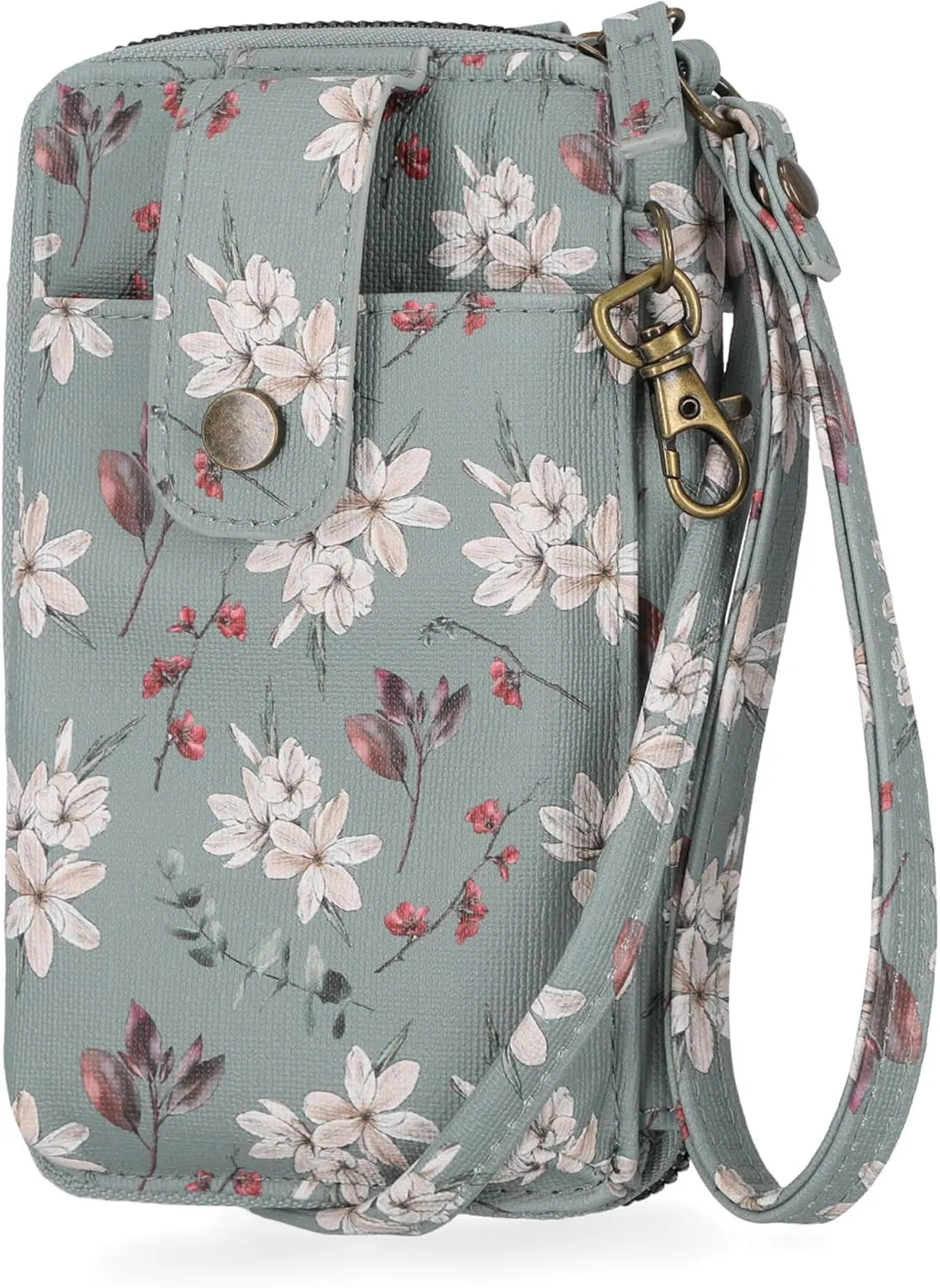 Mundi Jacqui RFID Blocking Crossbody Wallet Bag for Women, Compact Travel Size Cell Phone Holder Purse Vegan Leather, Baby Blossom
