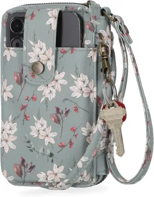 Mundi Jacqui RFID Blocking Crossbody Wallet Bag for Women, Compact Travel Size Cell Phone Holder Purse Vegan Leather, Baby Blossom