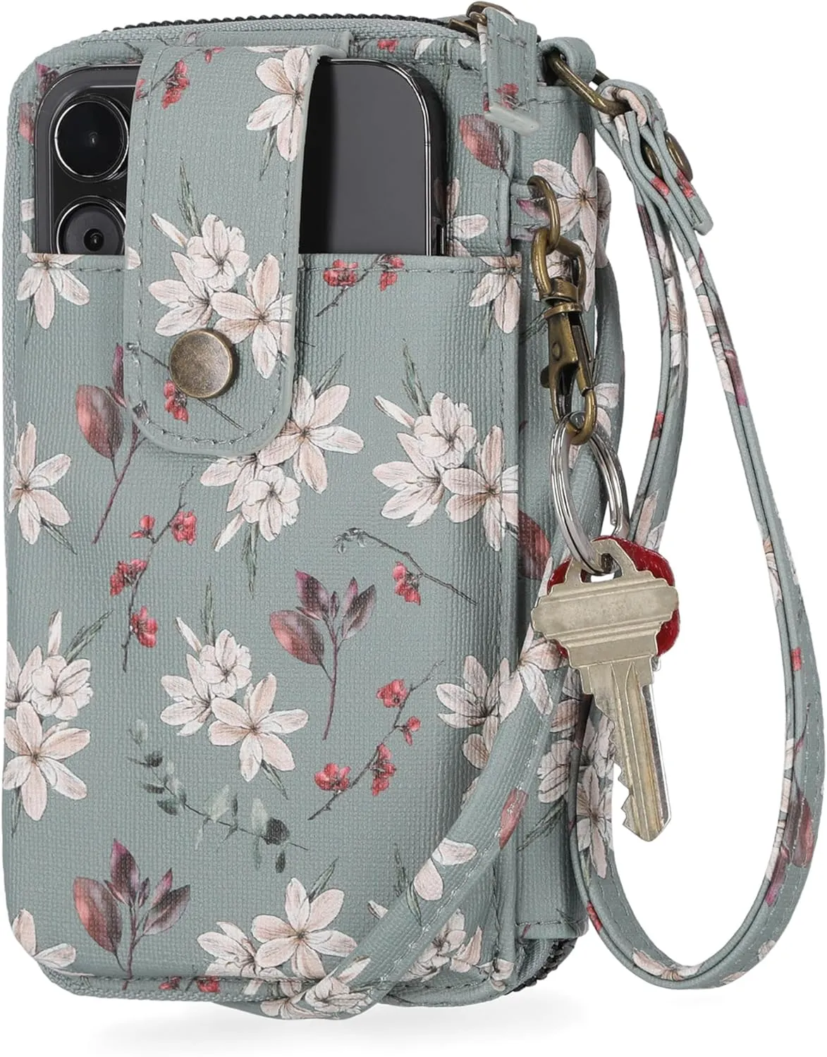 Mundi Jacqui RFID Blocking Crossbody Wallet Bag for Women, Compact Travel Size Cell Phone Holder Purse Vegan Leather, Baby Blossom