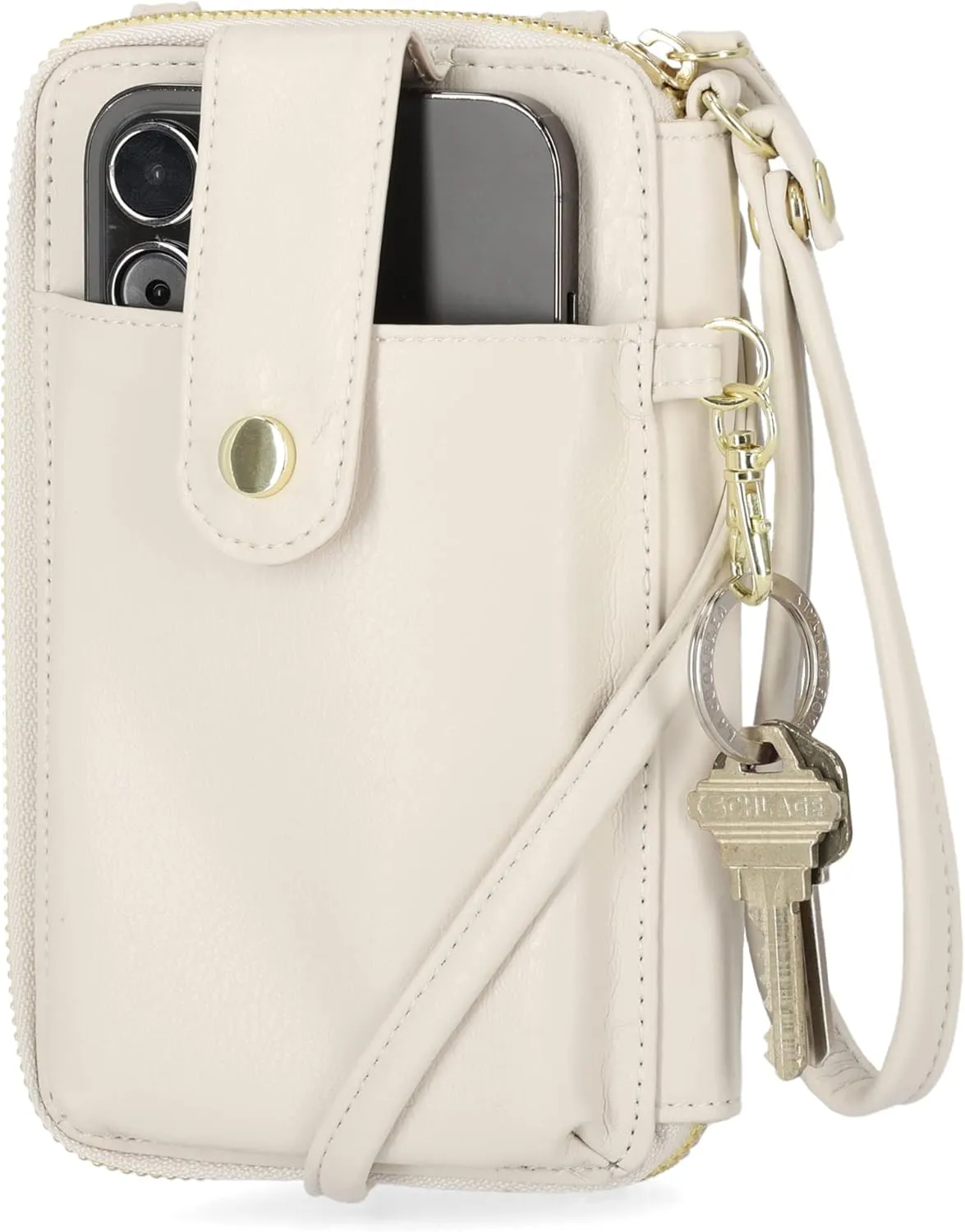 Mundi Jacqui RFID Crossbody Wallet for Women, Vegan Leather Small Travel Handbag with Phone Holder, Compact Organizer with Card Slots and Adjustable Strap, Vacation Purse in Birch