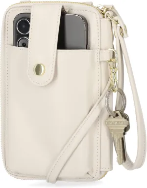 Mundi Jacqui RFID Crossbody Wallet for Women, Vegan Leather Small Travel Handbag with Phone Holder, Compact Organizer with Card Slots and Adjustable Strap, Vacation Purse in Birch