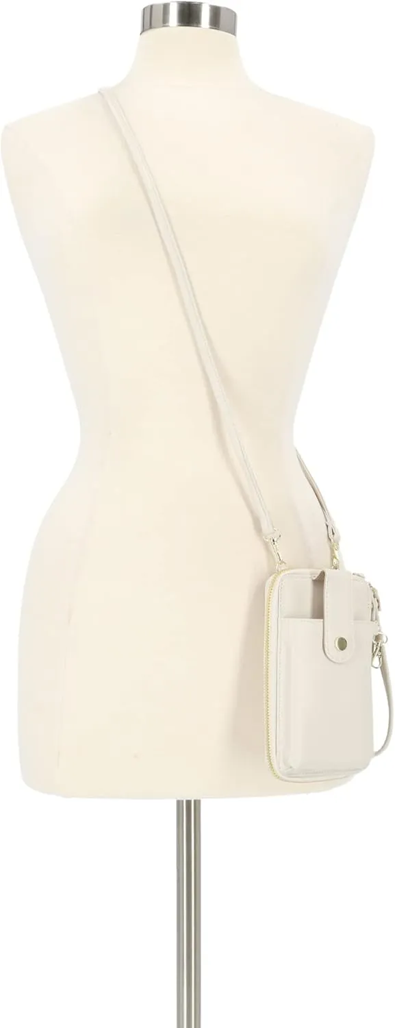 Mundi Jacqui RFID Crossbody Wallet for Women, Vegan Leather Small Travel Handbag with Phone Holder, Compact Organizer with Card Slots and Adjustable Strap, Vacation Purse in Birch