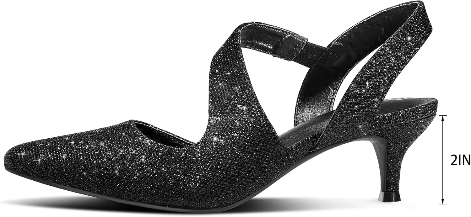 mysoft Women's Dress Shoes Low Heels 2 inch Kitten Pumps Slingback Wedding Party Medium/Wide Width Shoes