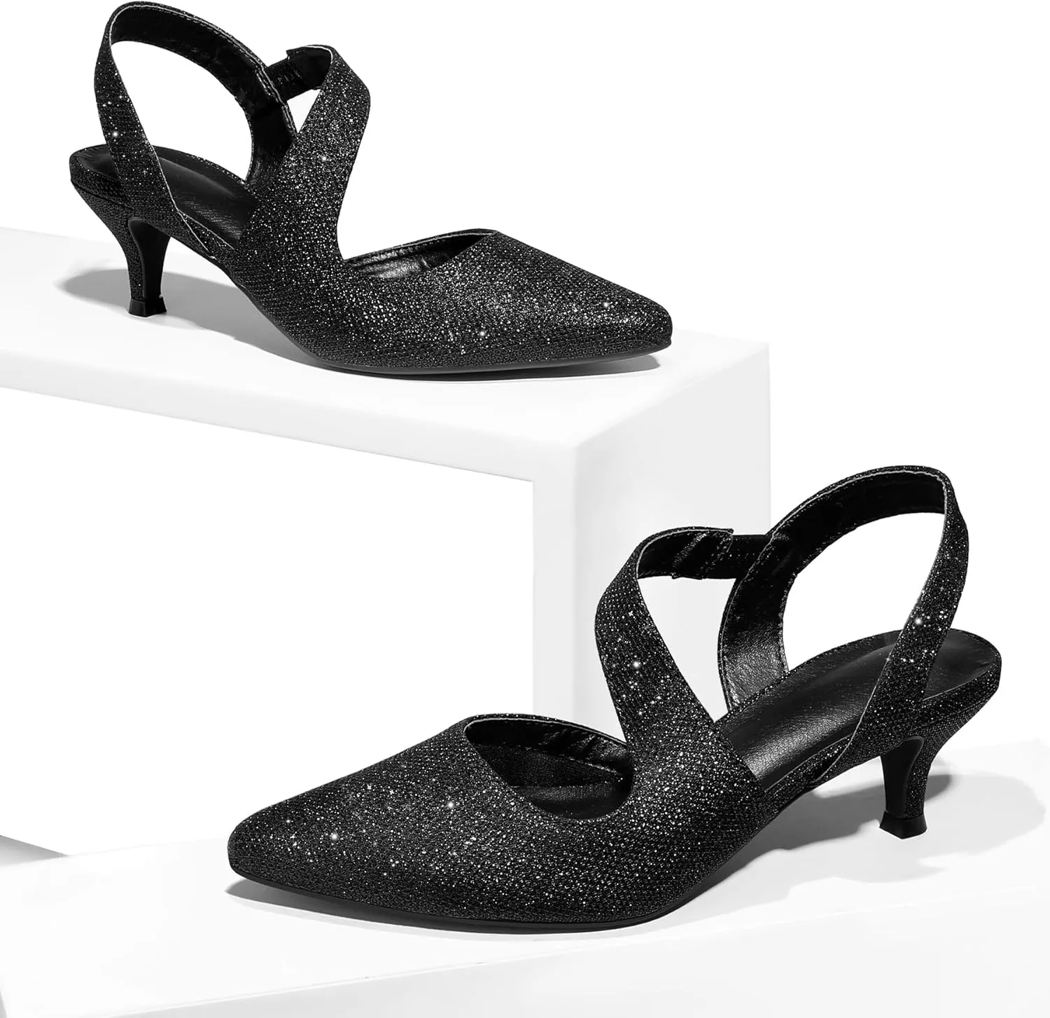 mysoft Women's Dress Shoes Low Heels 2 inch Kitten Pumps Slingback Wedding Party Medium/Wide Width Shoes