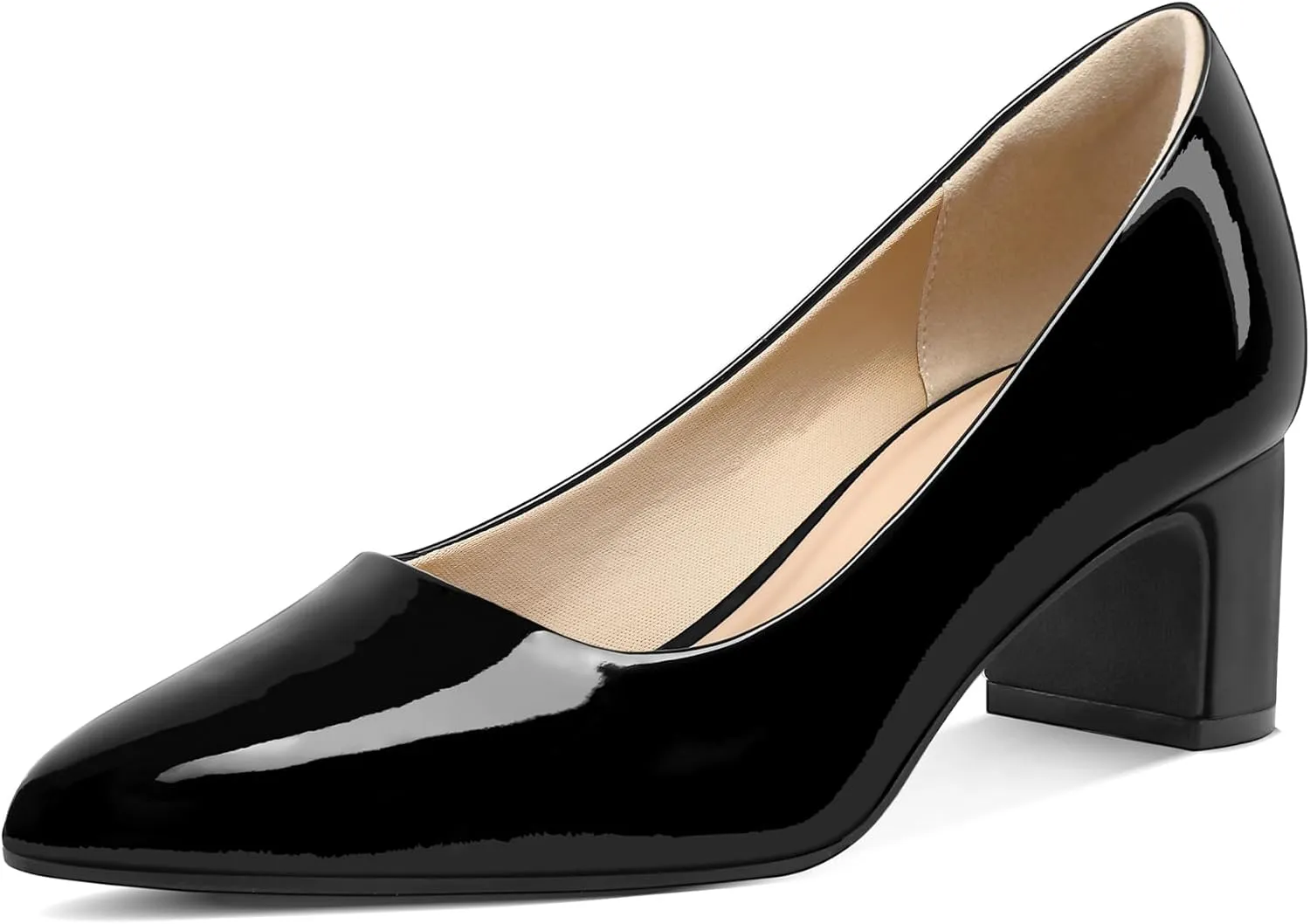 mysoft Women's Pointed Toe Pumps 2 Inch Chunky Block Low Heels Dressy Shoes Slip On Pumps