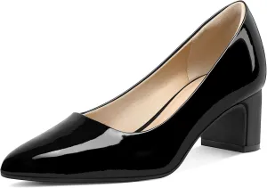 mysoft Women's Pointed Toe Pumps 2 Inch Chunky Block Low Heels Dressy Shoes Slip On Pumps
