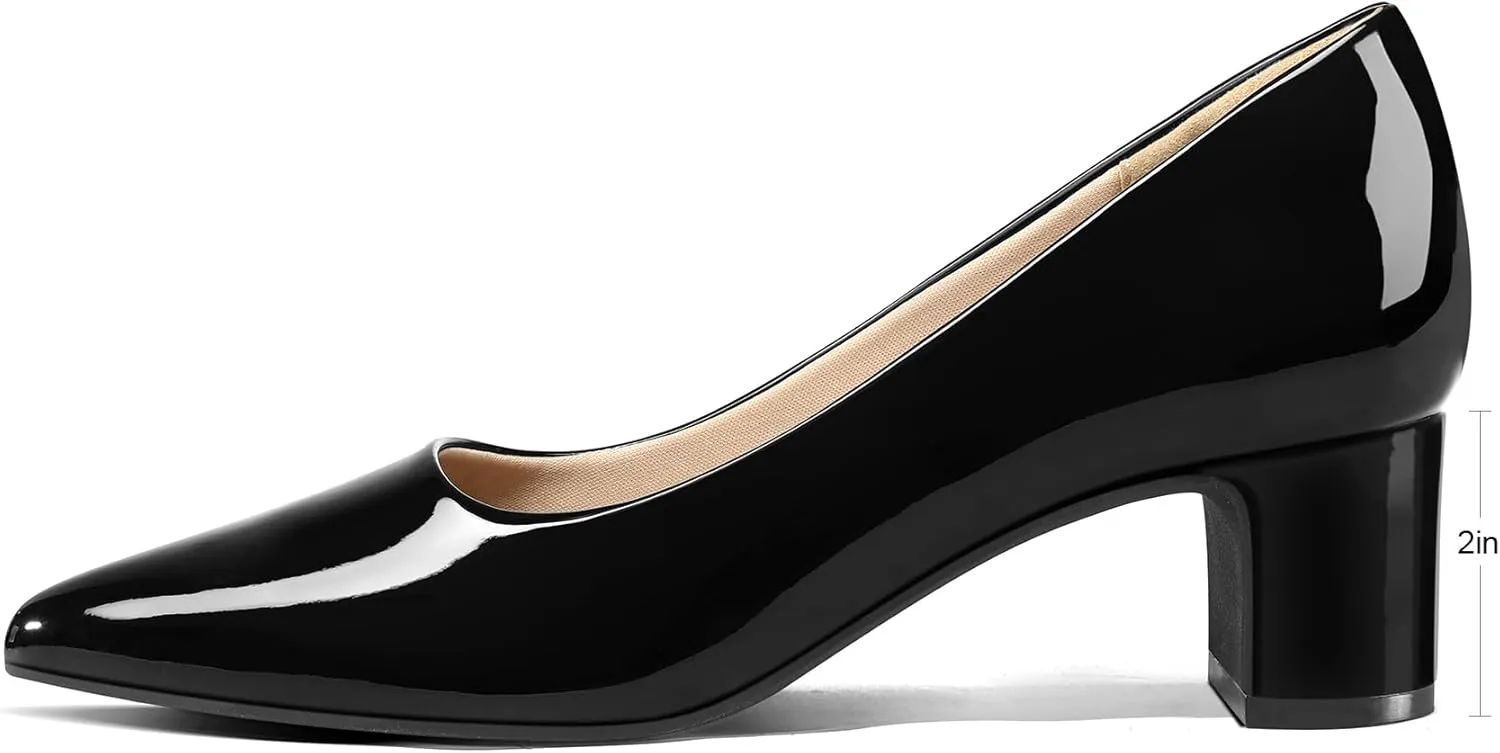 mysoft Women's Pointed Toe Pumps 2 Inch Chunky Block Low Heels Dressy Shoes Slip On Pumps