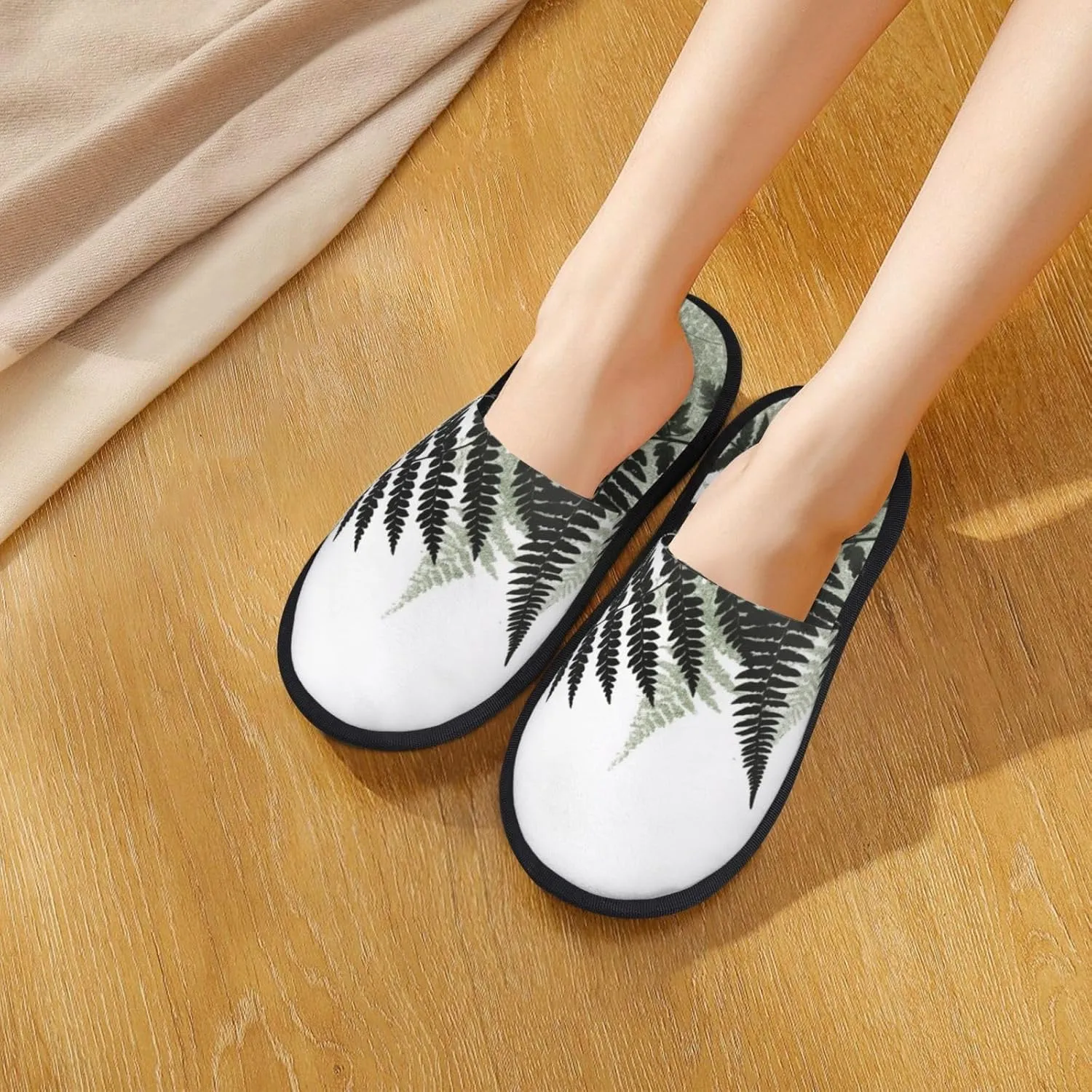 natural plant silhouette fern leaf Printed Slippers Cozy Indoor Slide Unisex House Slippers Soft Plush Slip-on Slippers