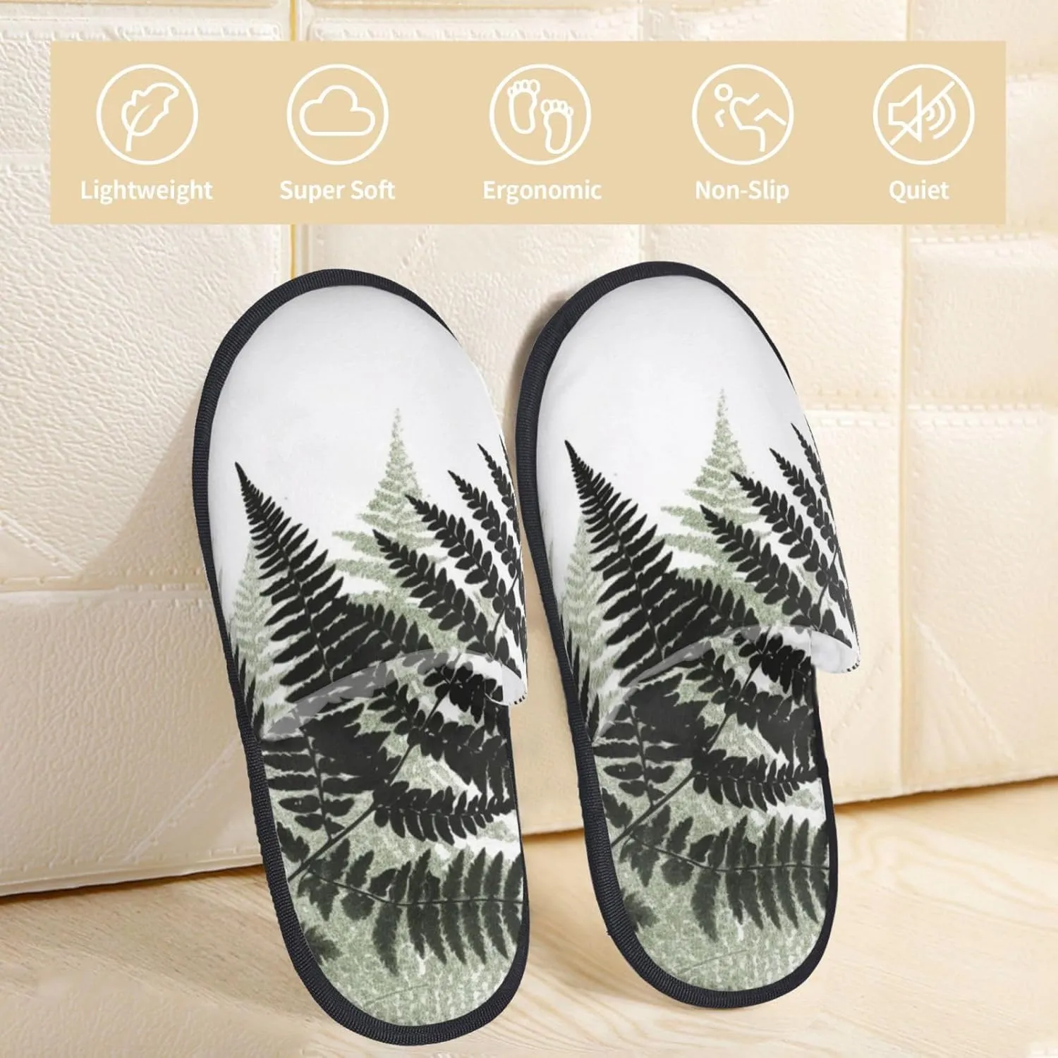 natural plant silhouette fern leaf Printed Slippers Cozy Indoor Slide Unisex House Slippers Soft Plush Slip-on Slippers