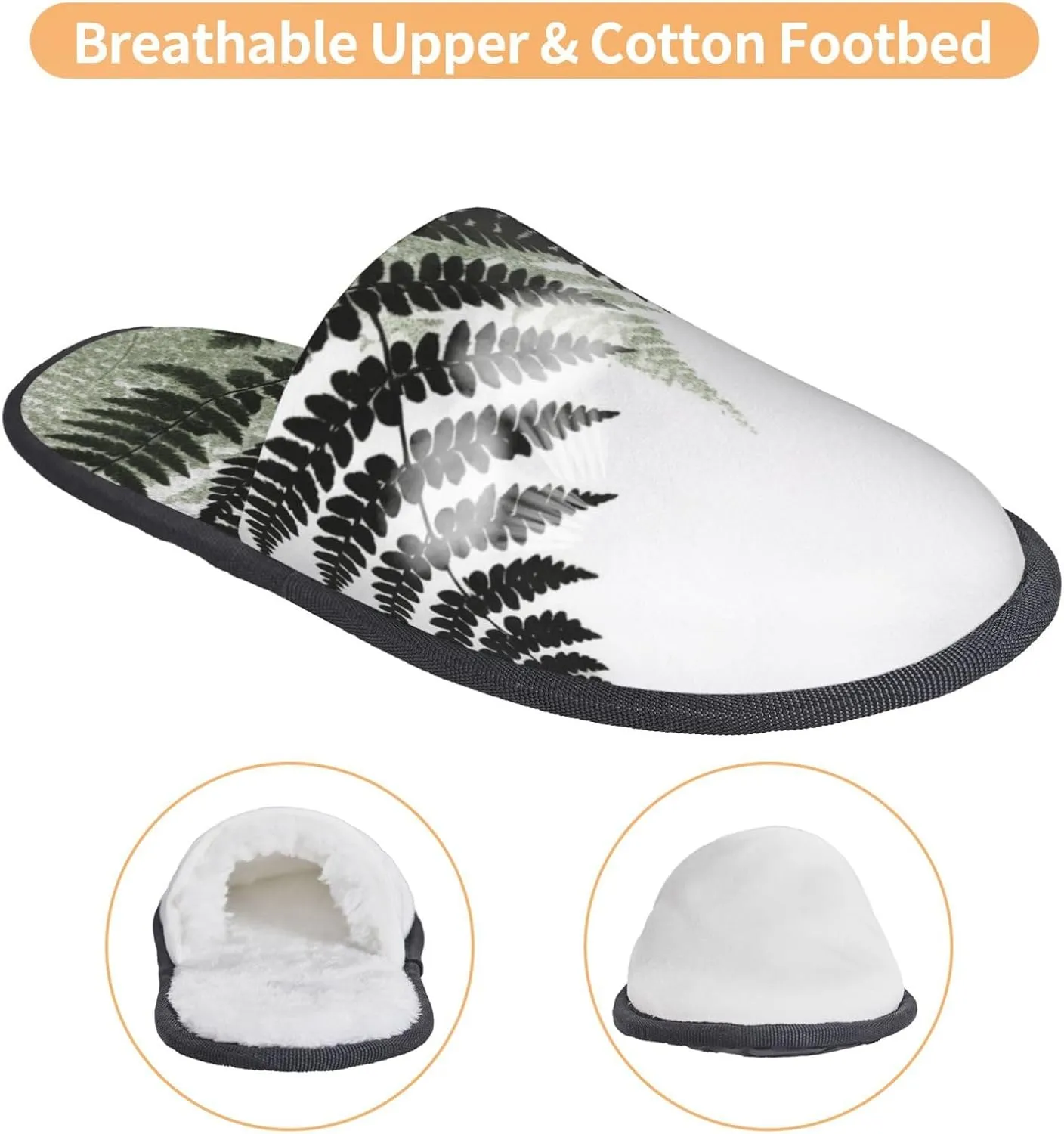 natural plant silhouette fern leaf Printed Slippers Cozy Indoor Slide Unisex House Slippers Soft Plush Slip-on Slippers