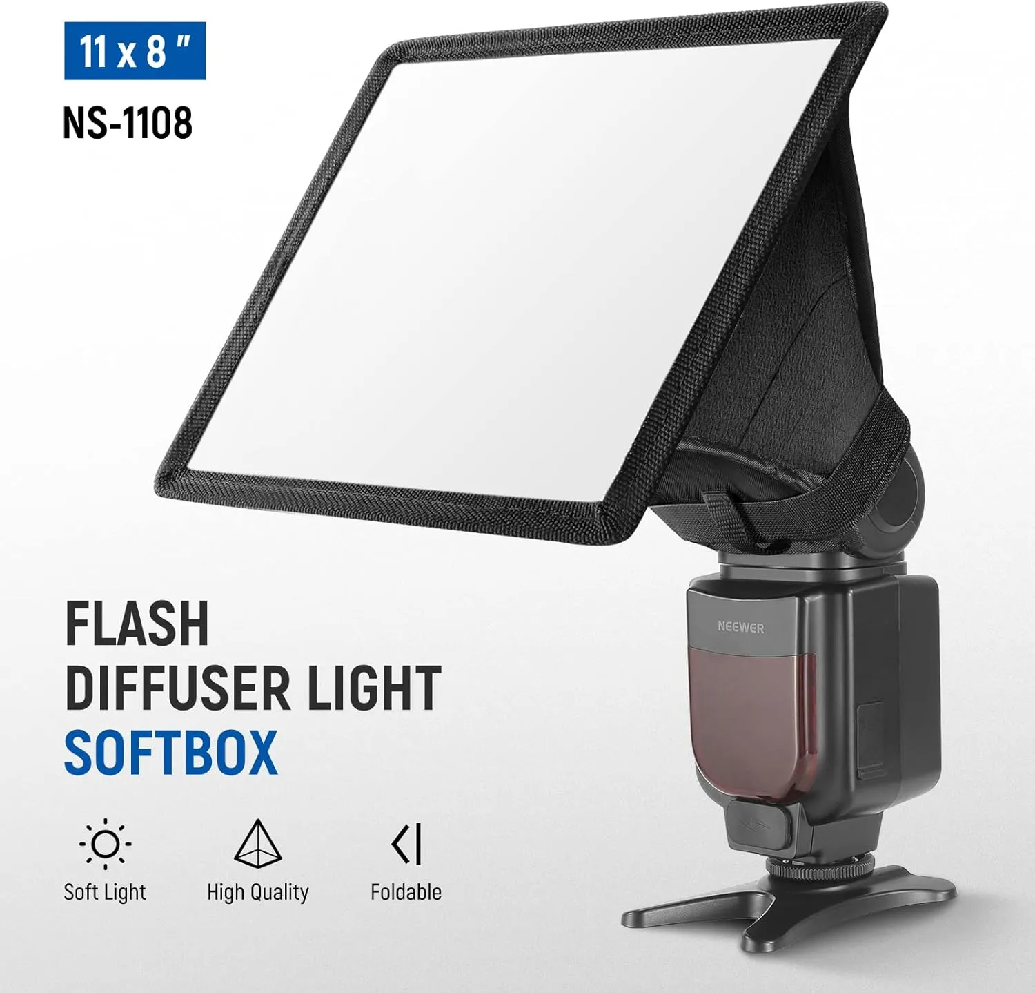 NEEWER Flash Diffuser Light Softbox 11" x 8", Universal, Collapsible with Storage Pouch Compatible with Canon Nikon Sony Godox Yongnuo NEEWER speedlight