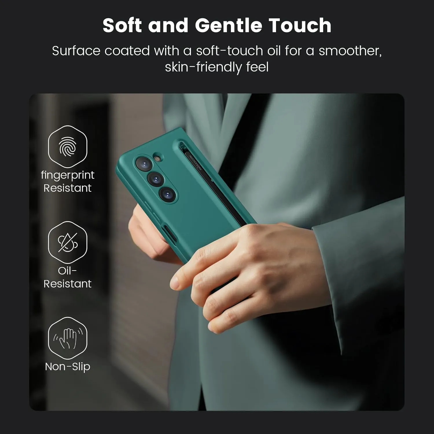 Nillkin Samsung Galaxy Z Fold 5 Case with Pen, Liquid Silicone Case for Galaxy Z Fold 5 5G, Dark Green