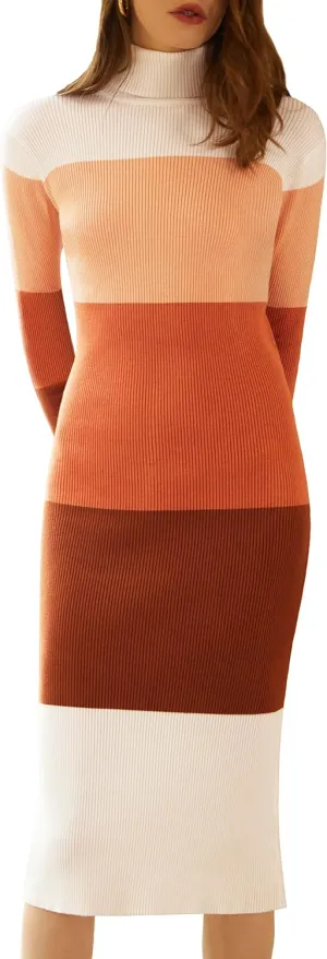ninovino Women's Turtleneck Ribbed Knit Long Sleeve Slim Fit Sweater Dress
