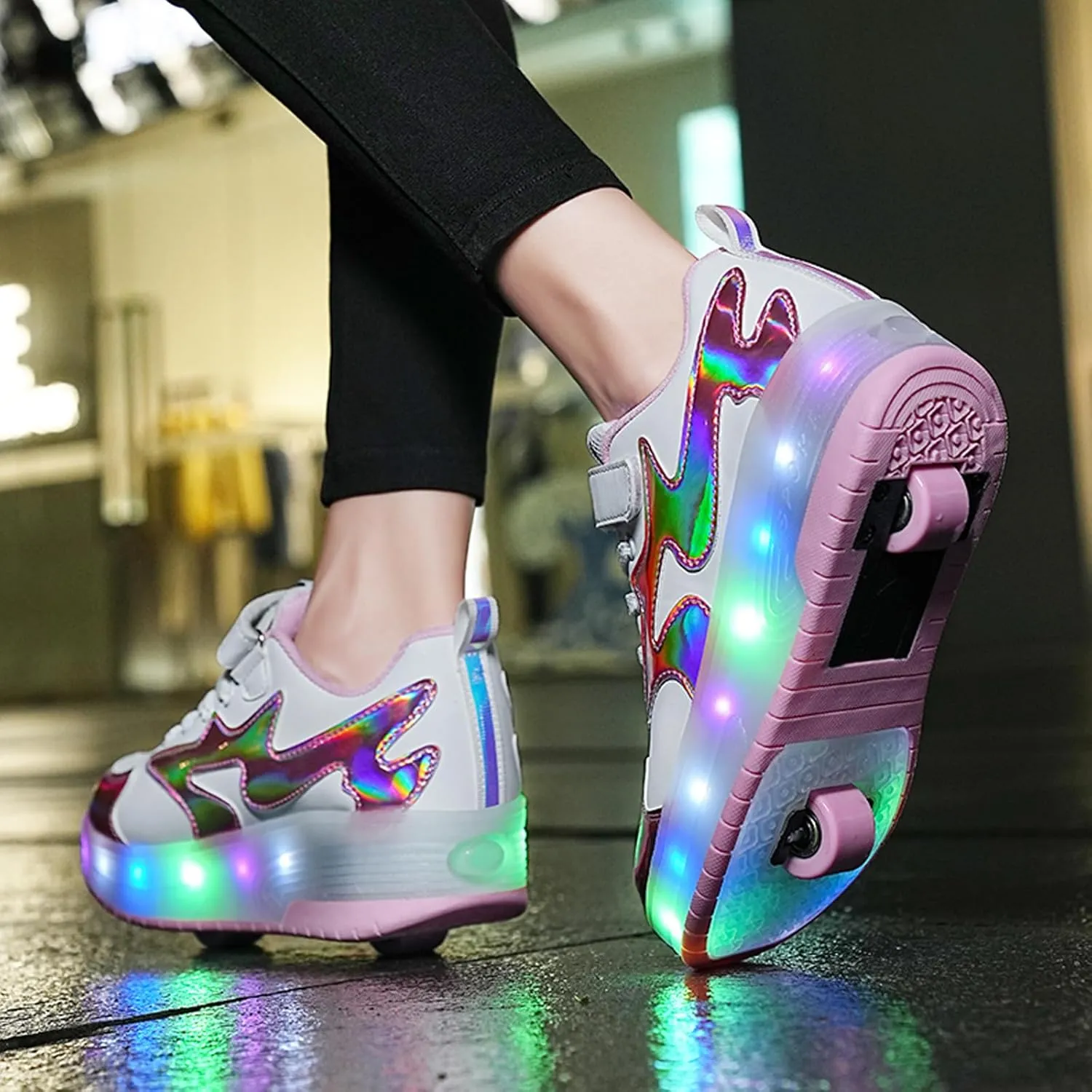 Nsasy Girls Boys Roller Shoes with LED Light Up Wheels Sneakers Kids Roller Skates Shoes for Kids for Children