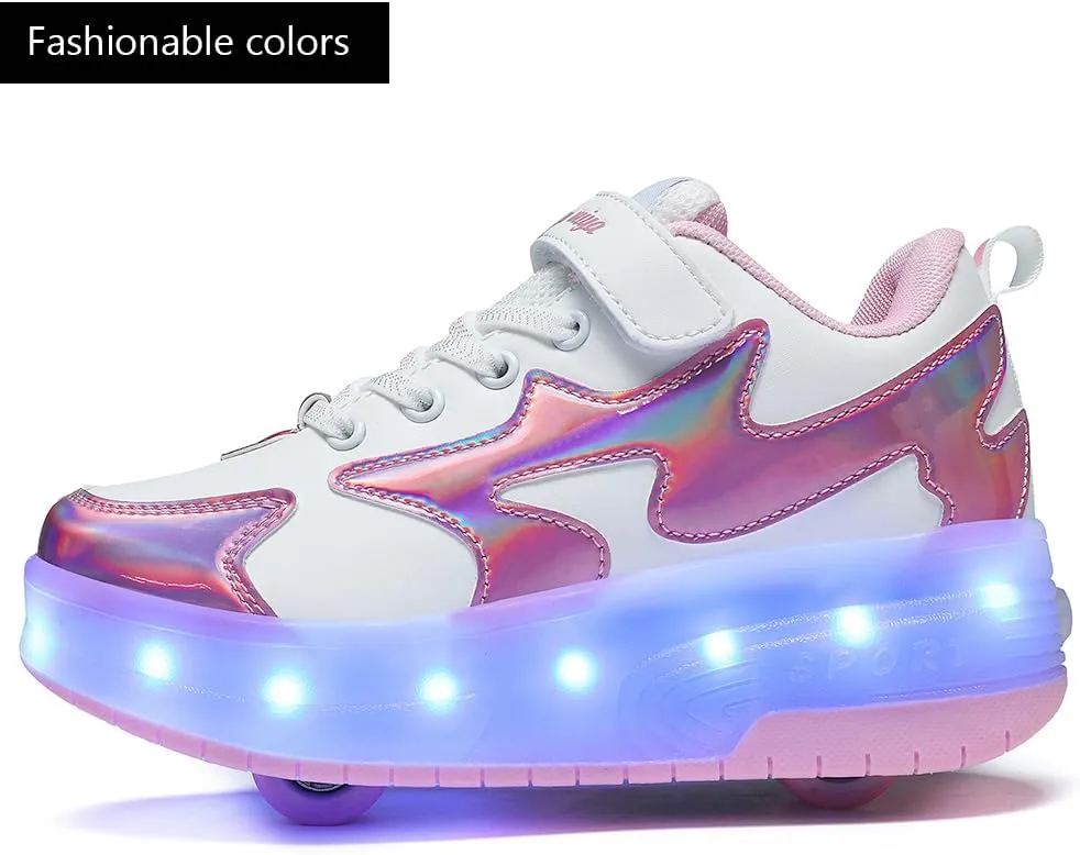 Nsasy Girls Boys Roller Shoes with LED Light Up Wheels Sneakers Kids Roller Skates Shoes for Kids for Children