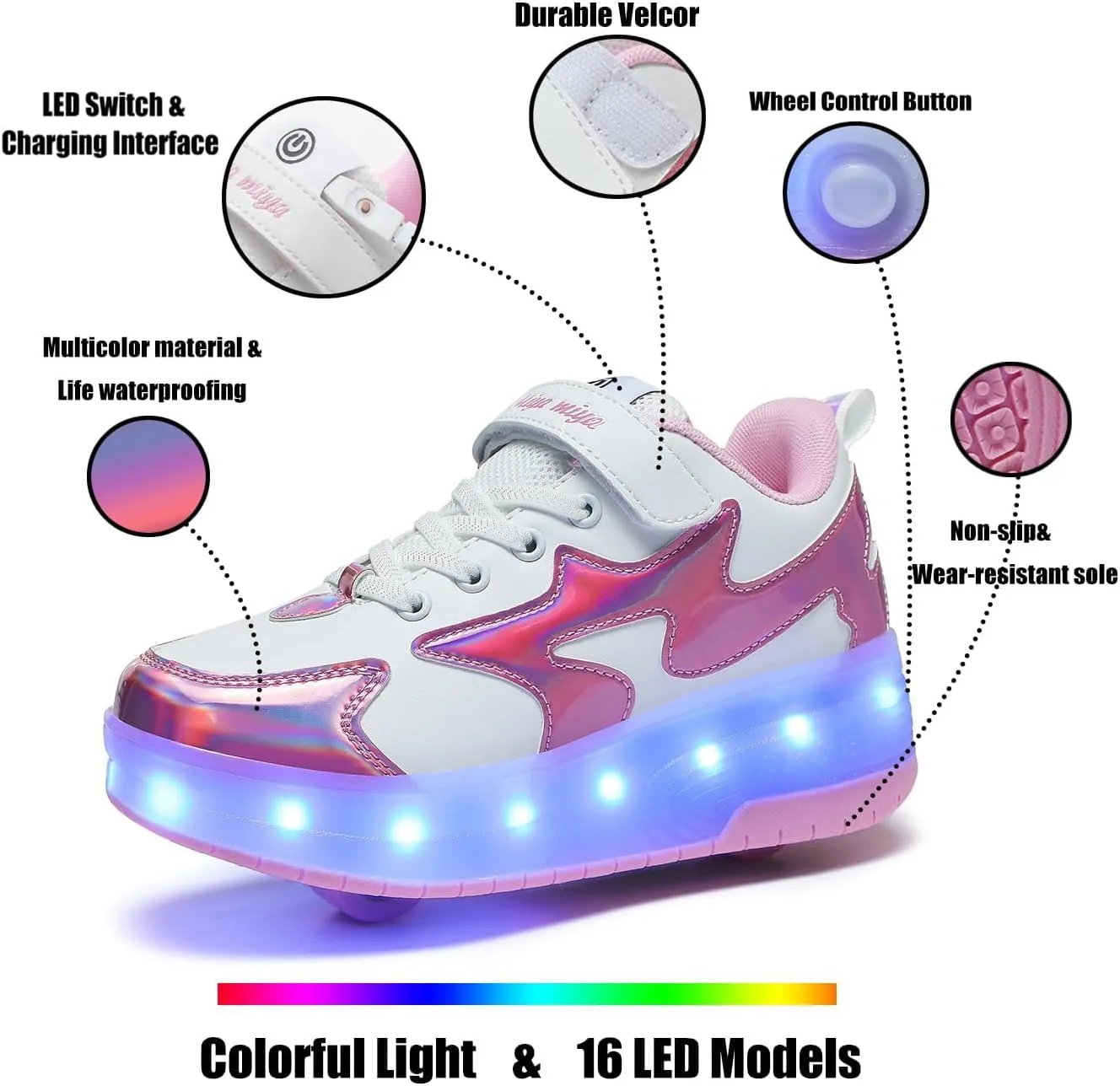 Nsasy Girls Boys Roller Shoes with LED Light Up Wheels Sneakers Kids Roller Skates Shoes for Kids for Children