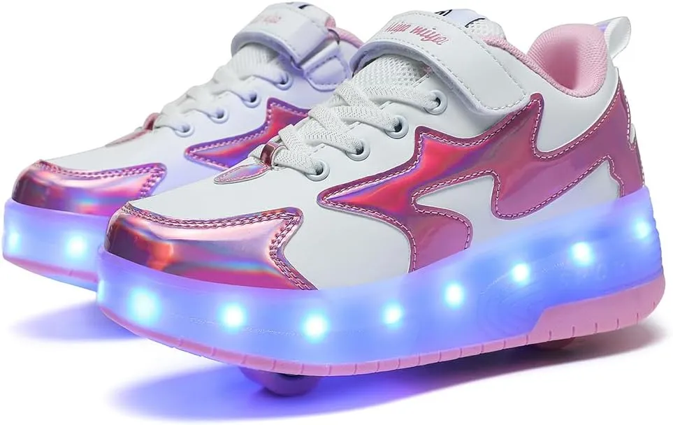 Nsasy Girls Boys Roller Shoes with LED Light Up Wheels Sneakers Kids Roller Skates Shoes for Kids for Children