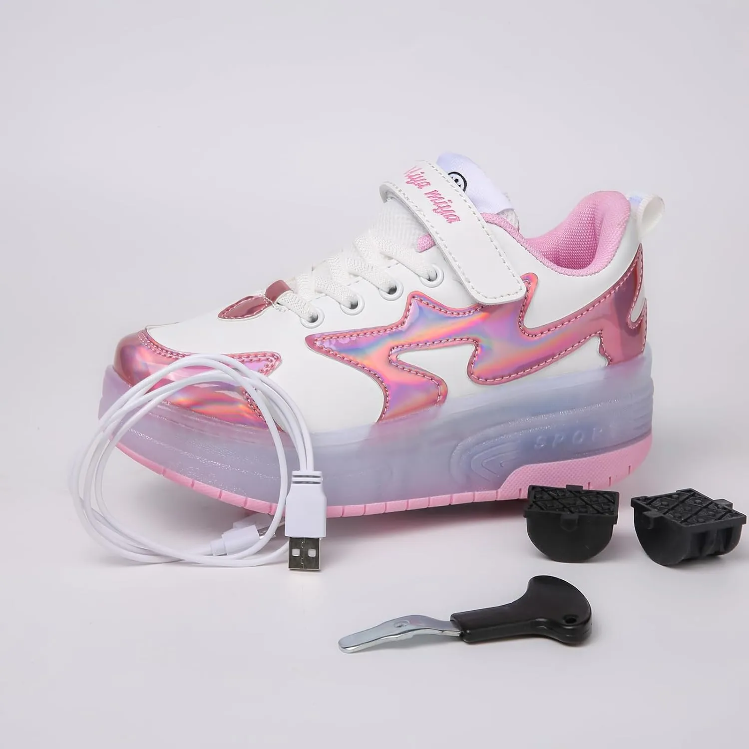 Nsasy Girls Boys Roller Shoes with LED Light Up Wheels Sneakers Kids Roller Skates Shoes for Kids for Children