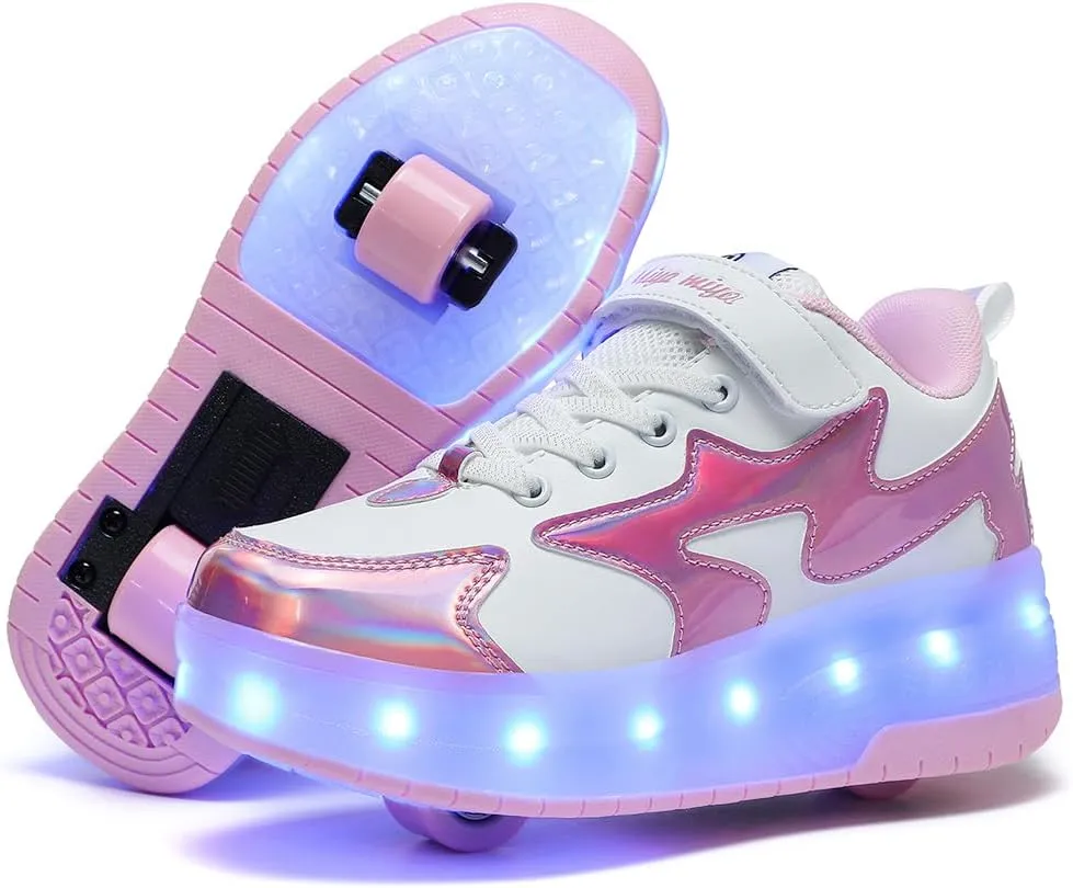 Nsasy Girls Boys Roller Shoes with LED Light Up Wheels Sneakers Kids Roller Skates Shoes for Kids for Children