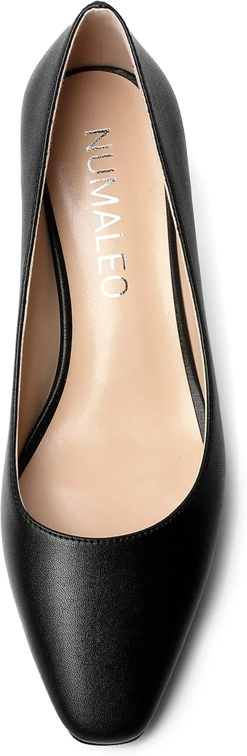 NUMALEO Womens Matte Dress Solid Square Toe Slip On Dating Spool Low Heel Pumps Shoes 2 Inch