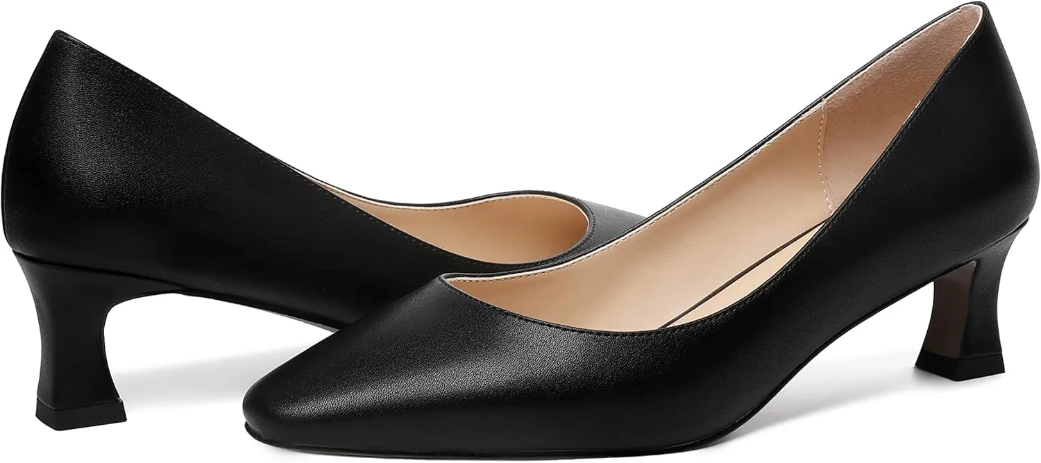 NUMALEO Womens Matte Dress Solid Square Toe Slip On Dating Spool Low Heel Pumps Shoes 2 Inch