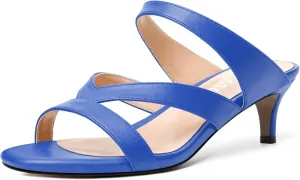 NUMALEO Womens Matte Slip On Casual Comfortable Wedding Open Toe Kitten Low Heel Heeled Sandals 2 Inch
