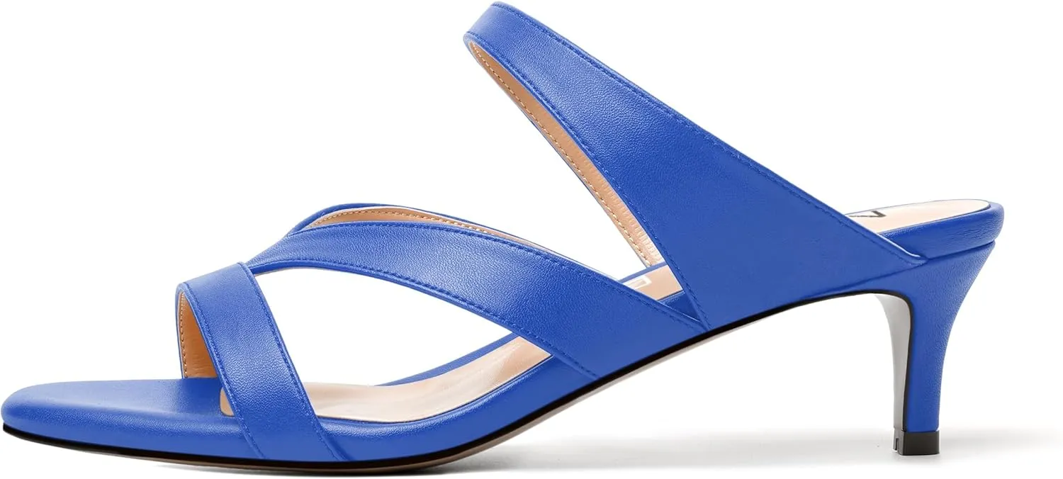 NUMALEO Womens Matte Slip On Casual Comfortable Wedding Open Toe Kitten Low Heel Heeled Sandals 2 Inch