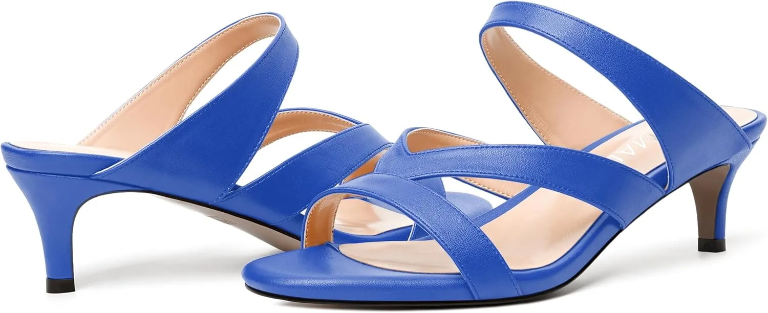 NUMALEO Womens Matte Slip On Casual Comfortable Wedding Open Toe Kitten Low Heel Heeled Sandals 2 Inch