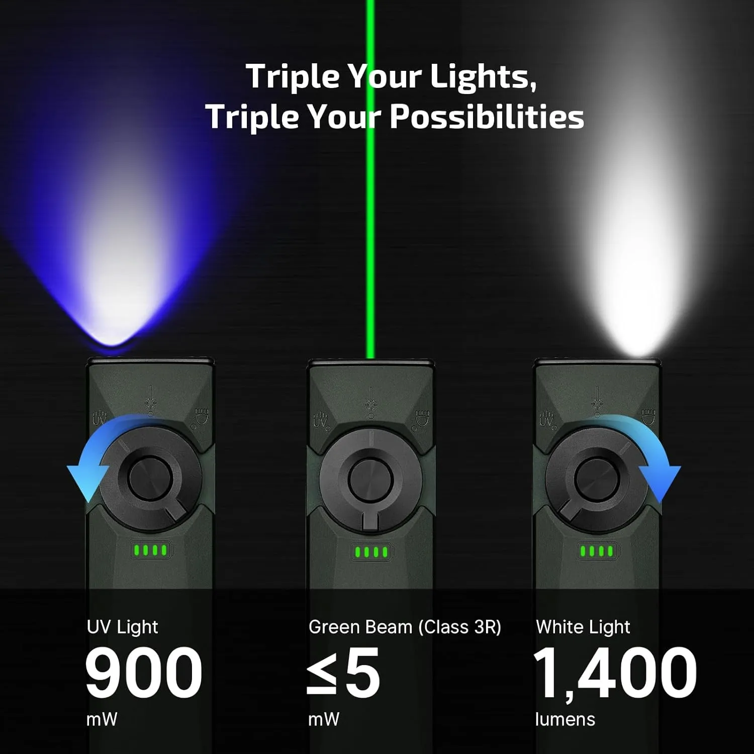 OLIGHT Arkfeld Ultra 1400 Lumens EDC Flat Flashlight, Rechargeable Pocket Light with White LED, UV, and Green Beam (Olive Grey)