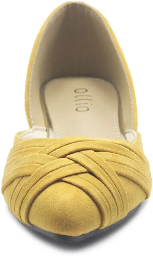 Ollio Women's Shoe Faux Suede Light Comforts D'Orsay Pointed Toe Braided Ballet Flat F85