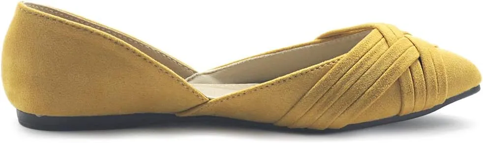 Ollio Women's Shoe Faux Suede Light Comforts D'Orsay Pointed Toe Braided Ballet Flat F85