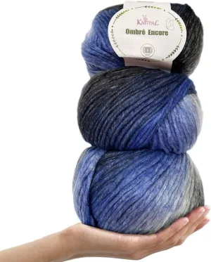 Ombré-Encore Chunky Ombre Yarn for Crocheting, 3 Balls, 507Yds/420G, Free Patterns - Multi Colored Bulky 5 Weight Yarn for Knitting - Hurricane Blue