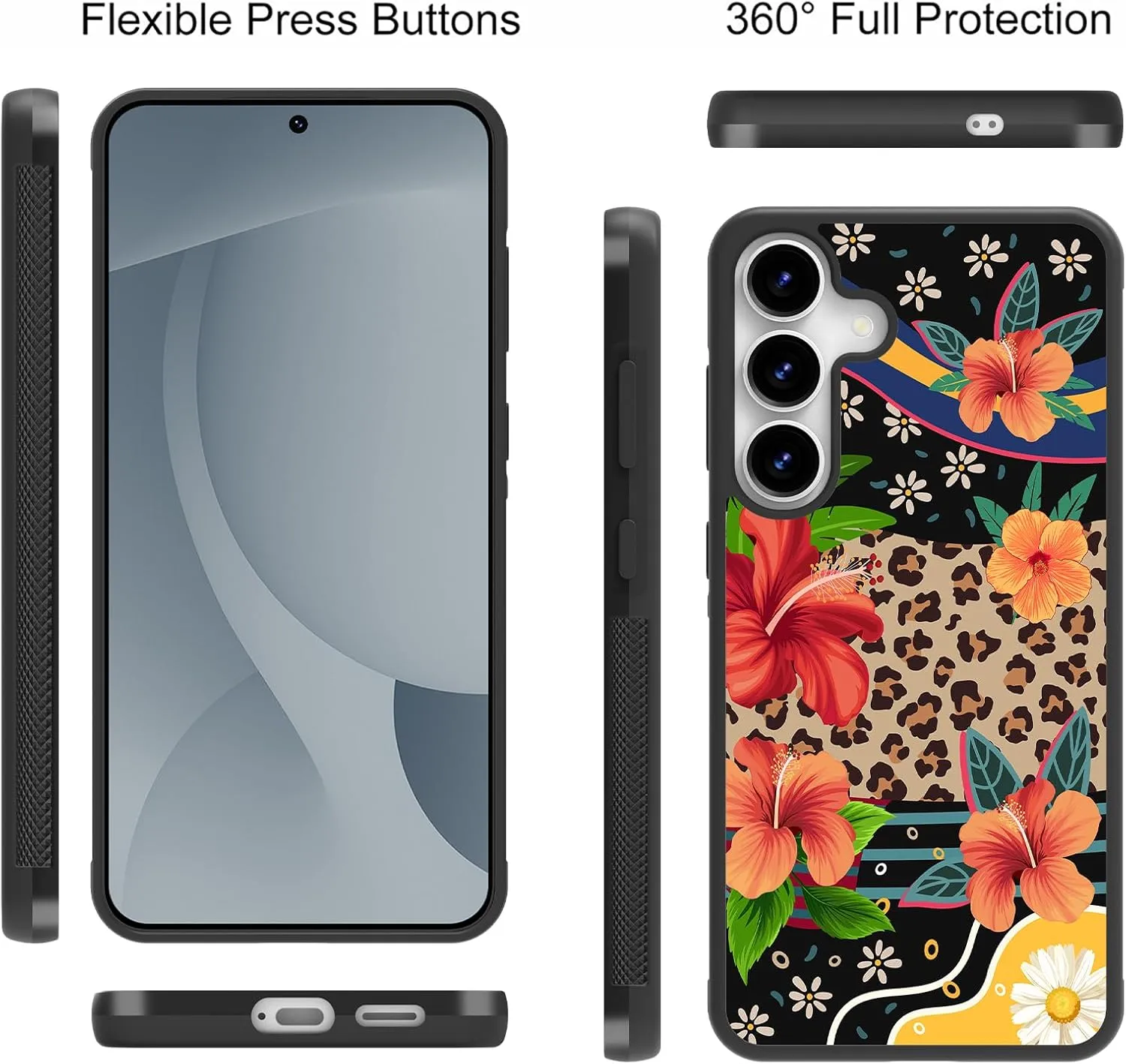 OOK Magnetic for Samsung Galaxy S25 Case Leopard and Flower Splicing Design [Compatible with MagSafe] Hard PC Soft TPU Bumper Anti-Slip Ultra Thin Case, Brown