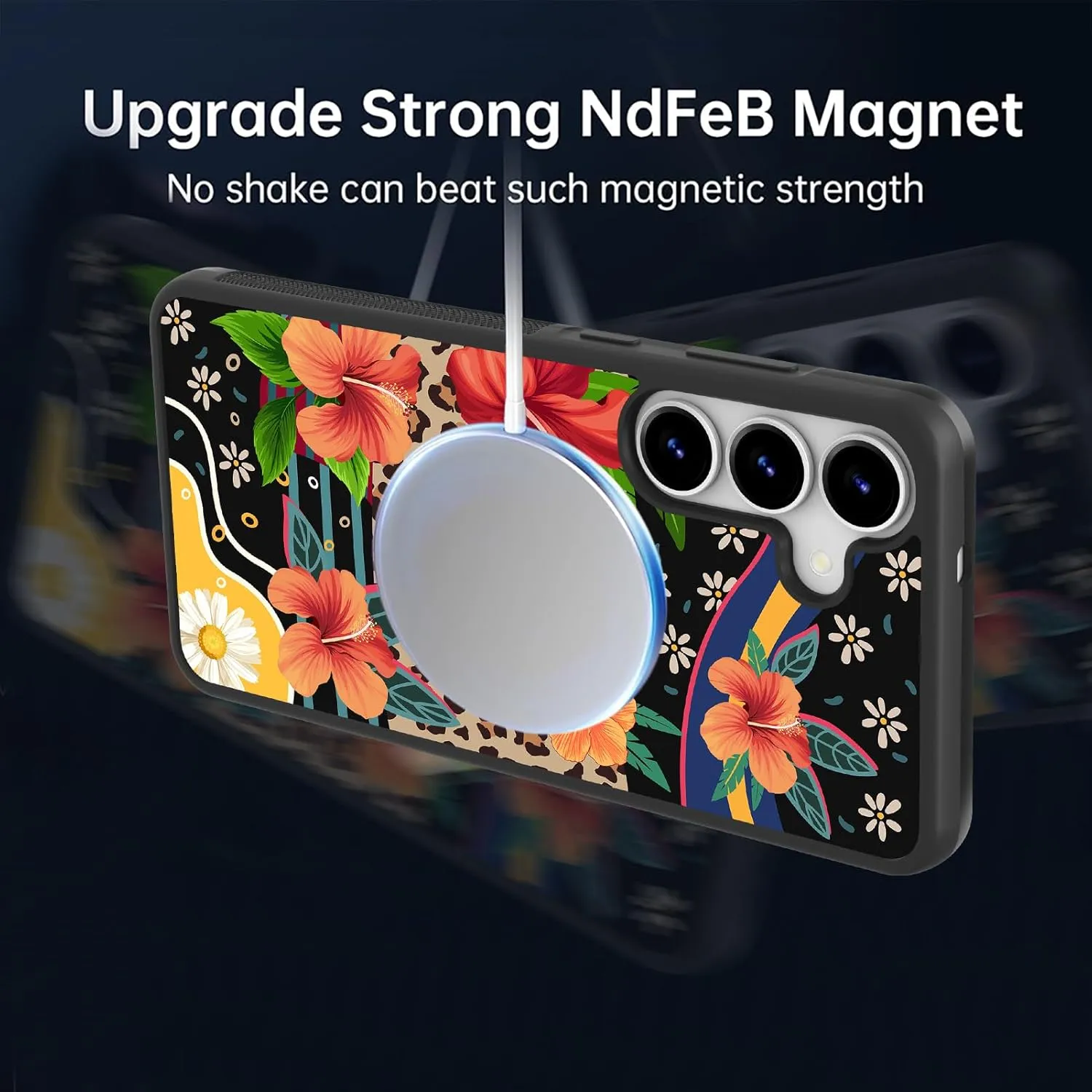OOK Magnetic for Samsung Galaxy S25 Case Leopard and Flower Splicing Design [Compatible with MagSafe] Hard PC Soft TPU Bumper Anti-Slip Ultra Thin Case, Brown