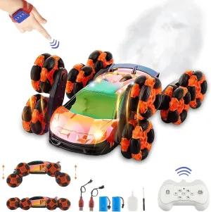 Orange 8-Wheel Stunt RC Drift Car - Gesture Sensing, 2 x 1200mAh Battery, 90 Min Play Time - Boys Age 8-12