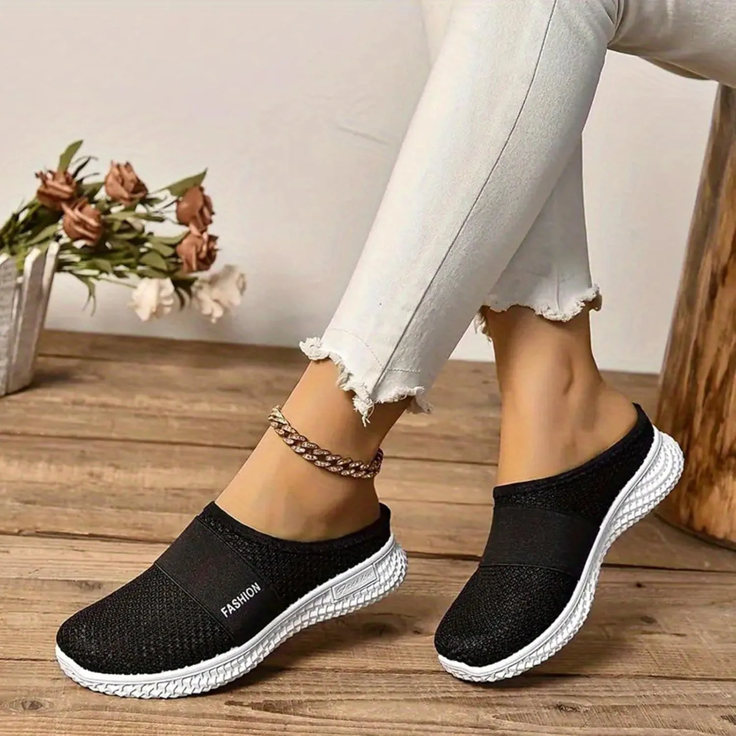 Orthopedic Loafers for Women Summer Breathable Mesh Hollow Out Closed Toe Open Back Slip On Walking Shoes Casual Lightweight Soft Soles Slippers with Arch Support