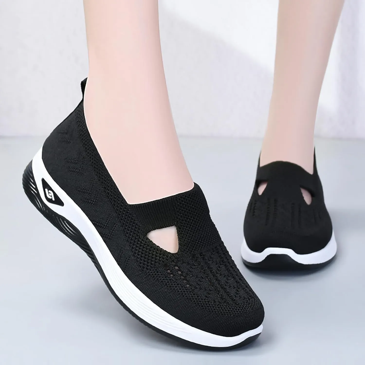 Orthopedic Walking Shoes for Women 2024 New Women's Woven Breathable Soft Sole Shoes Mesh Slip On Sneakers