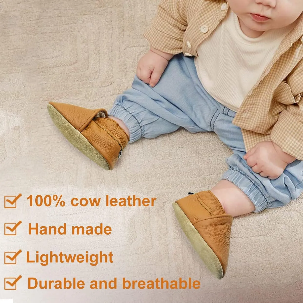 OWLOWLA Soft Sole Baby Shoes Leather Baby First Walking Crib Shoes Slip-on Baby Moccasins Infant Toddler Pre-Walker Shoes for Boy Girl