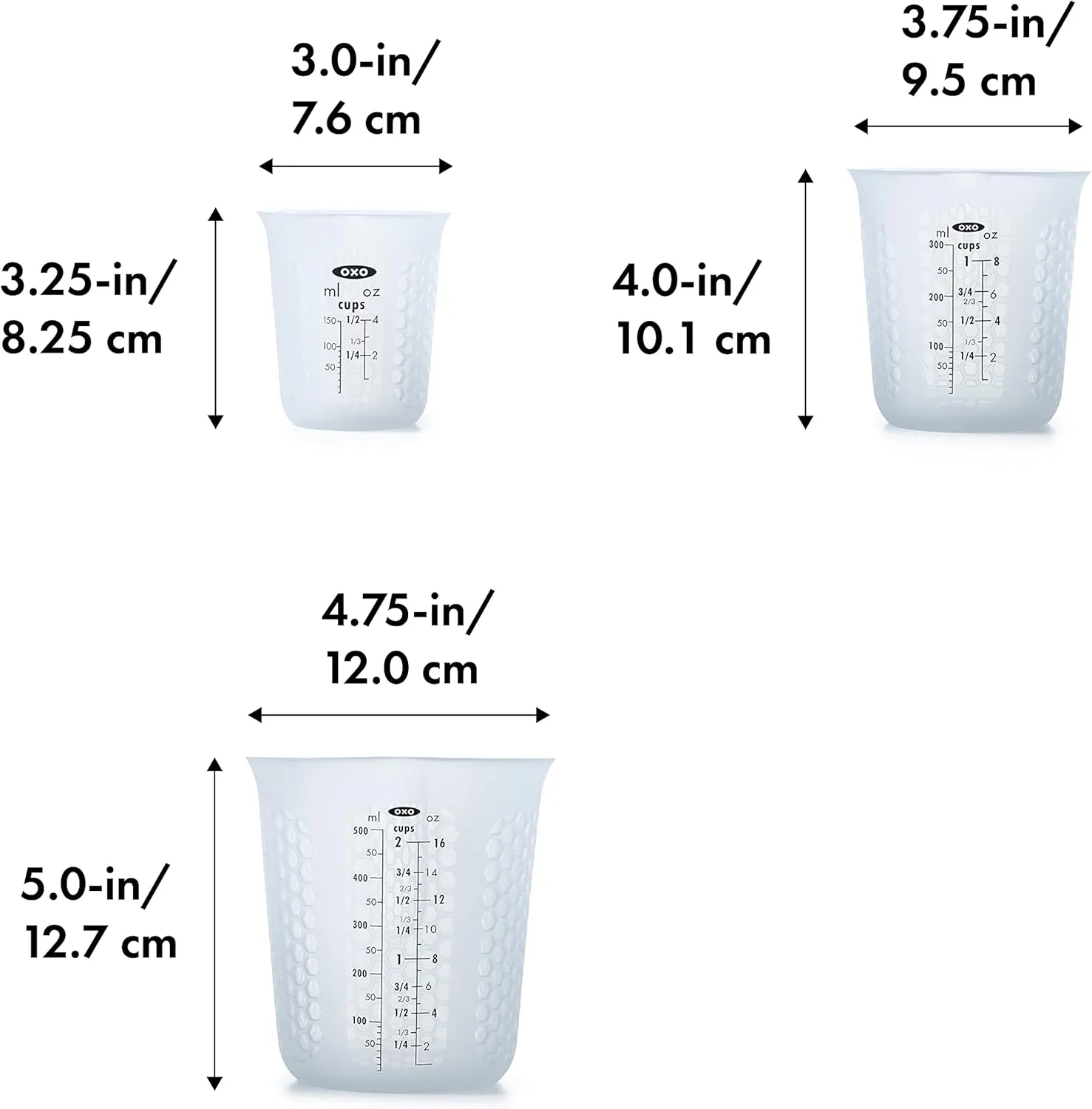 OXO Good Grips 3 Piece Squeeze & Pour Silicone Measuring Cup Set, Blue