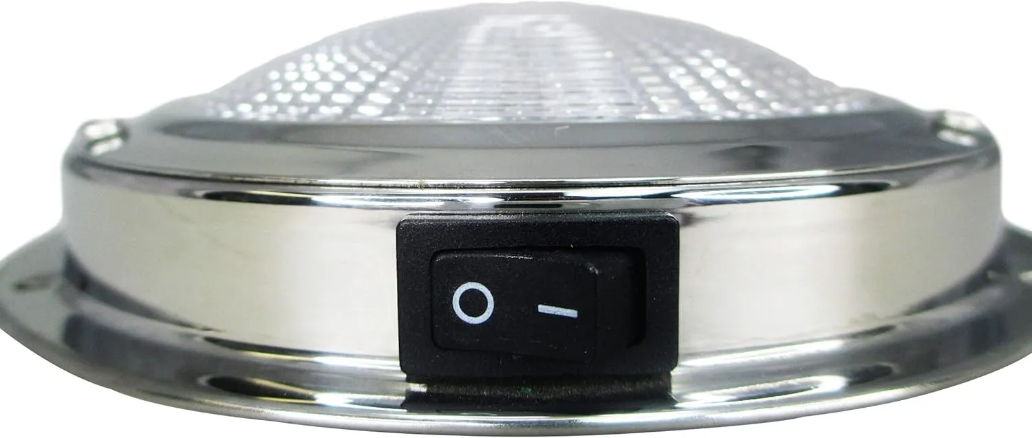 Pactrade Marine Dome Light 12V - 4-Inch Lens, Warm White Incandescent | Stainless Steel Boat Light with Built-In Rocker Switch, Surface Mount | RV, Trailer, Boat Interior Lights, Marine Lights
