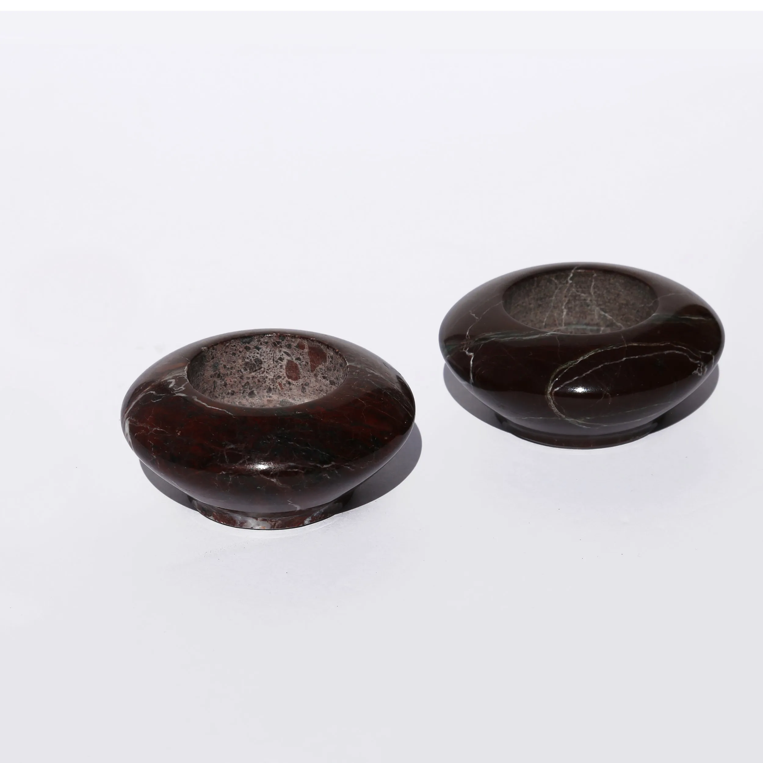 Pair of vintage marbled brown jasper tea light holders