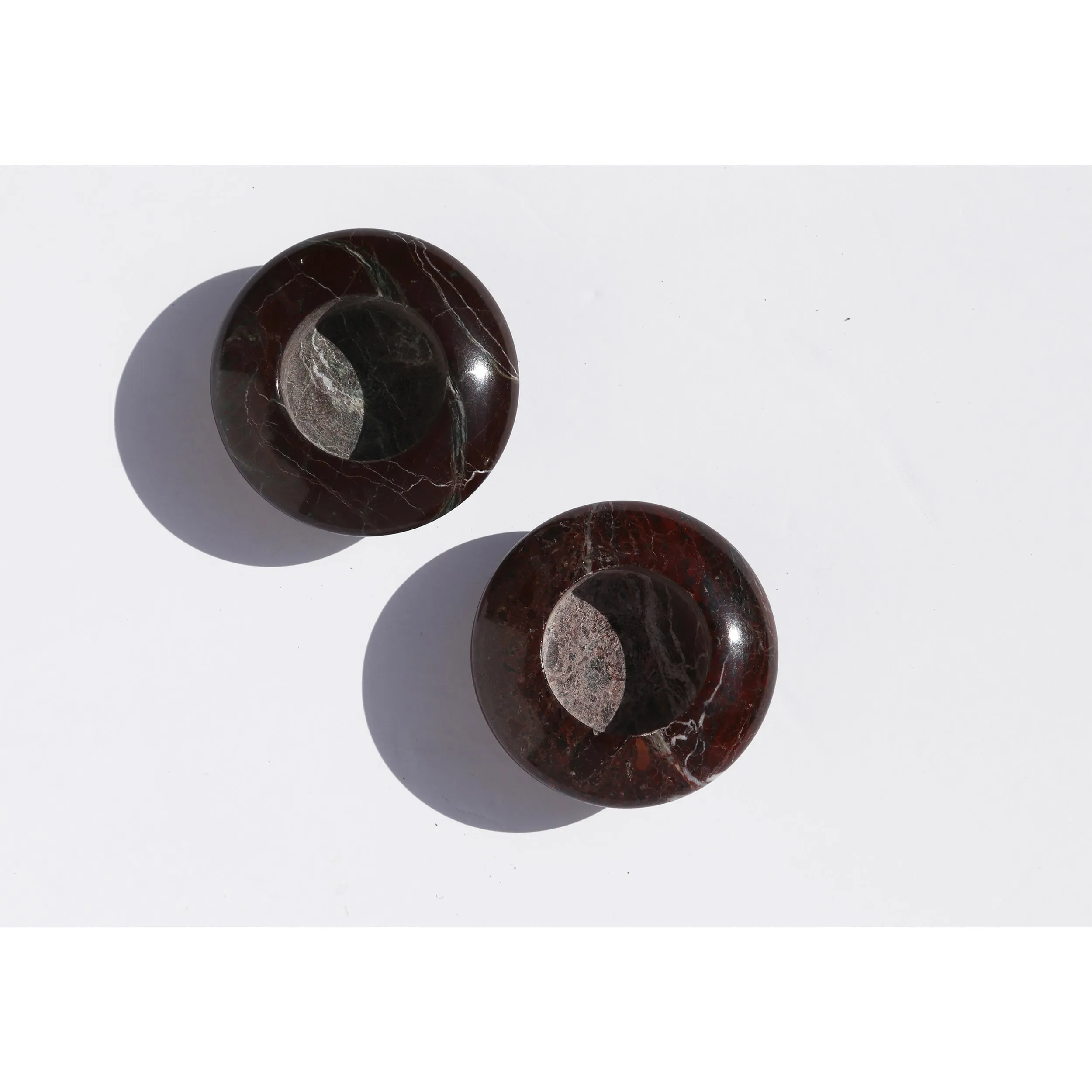 Pair of vintage marbled brown jasper tea light holders