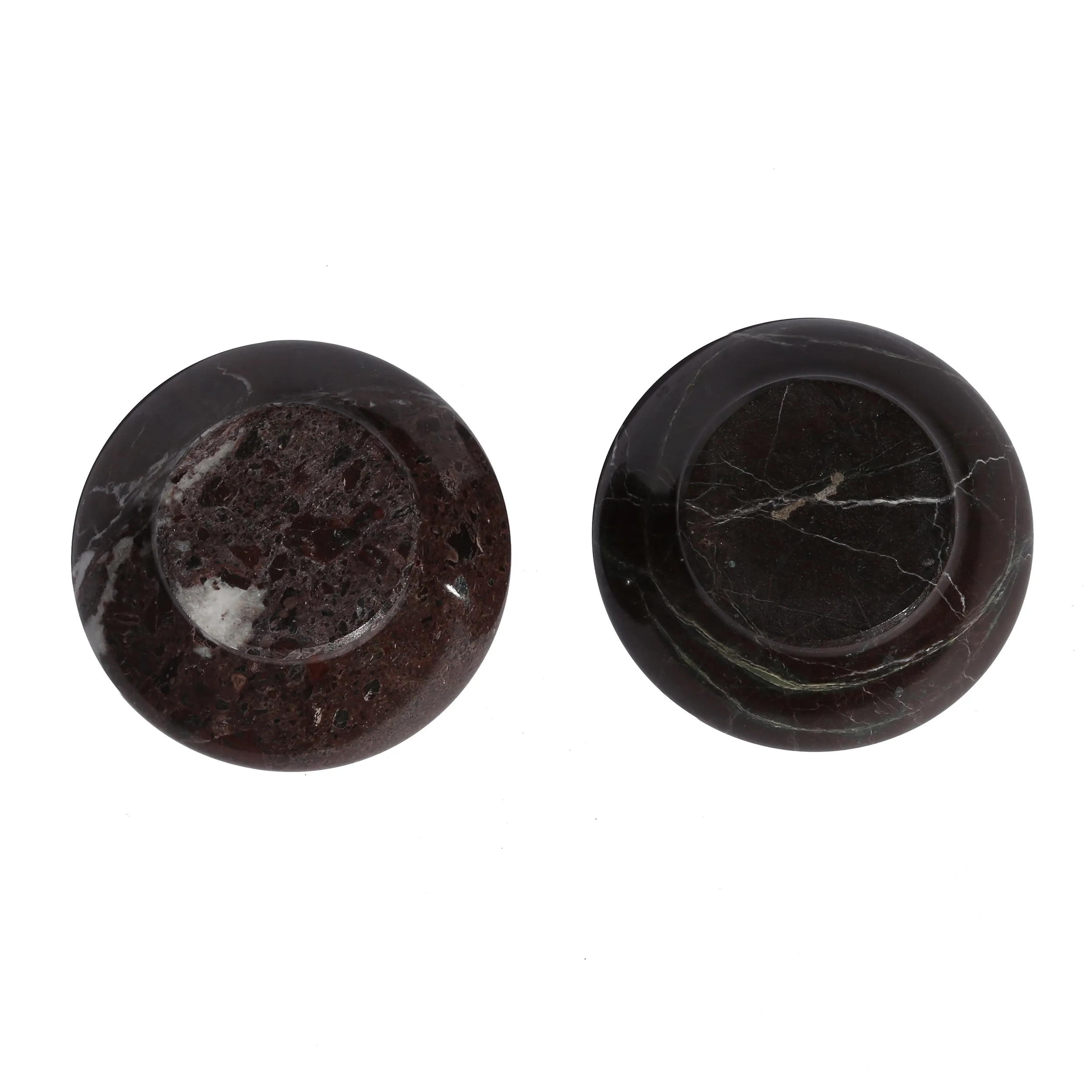 Pair of vintage marbled brown jasper tea light holders
