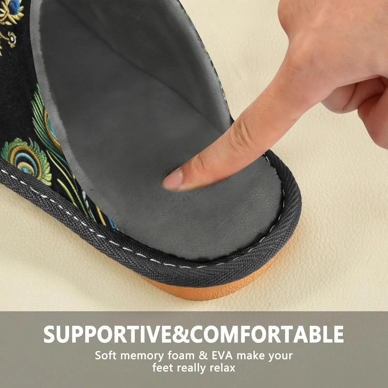 Peacock Black House Slippers for Women Men Non-Slip Slip On Slippers