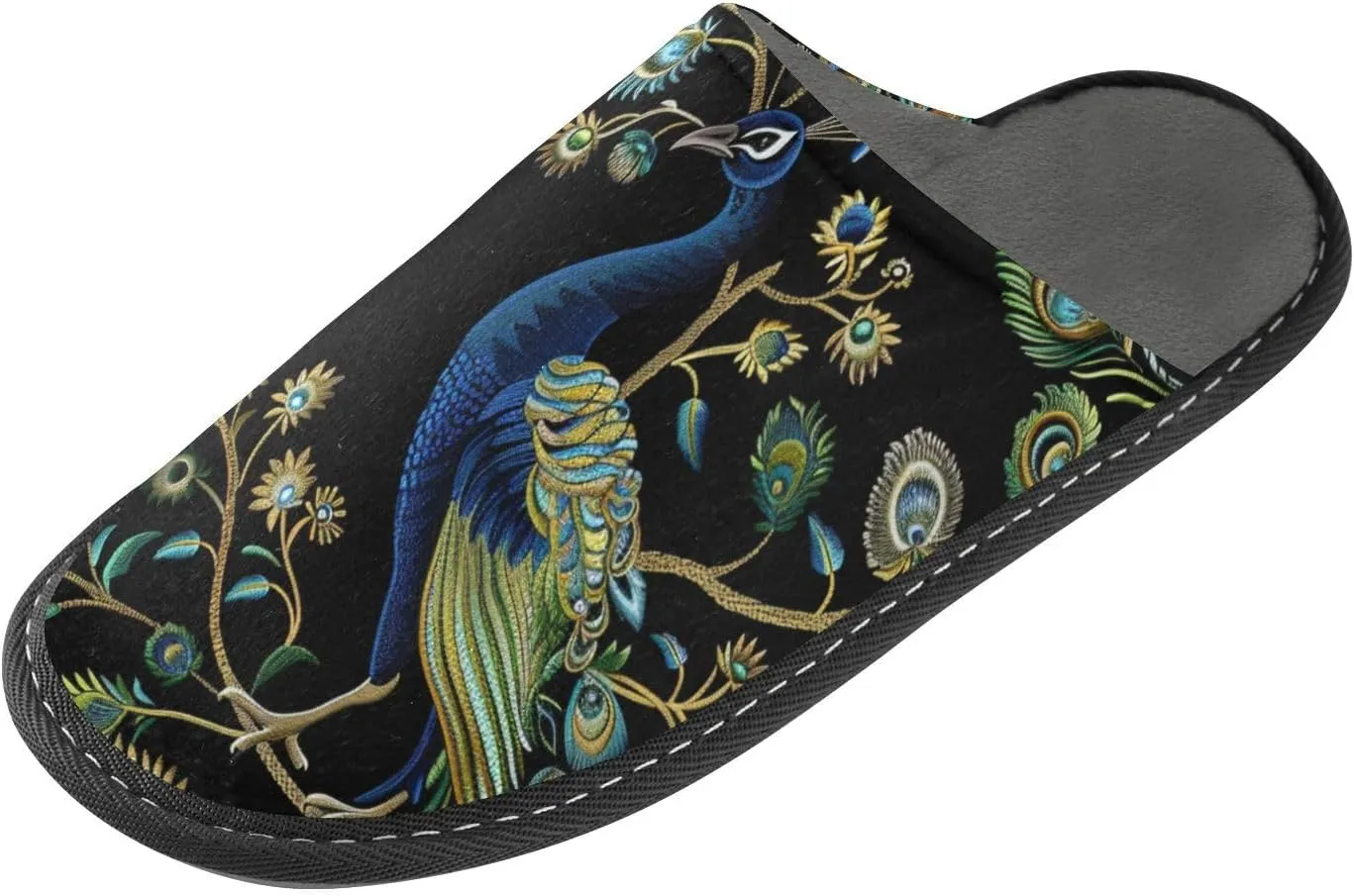 Peacock Black House Slippers for Women Men Non-Slip Slip On Slippers