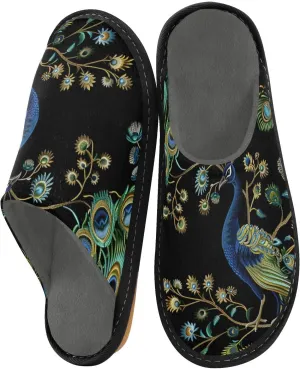 Peacock Black House Slippers for Women Men Non-Slip Slip On Slippers