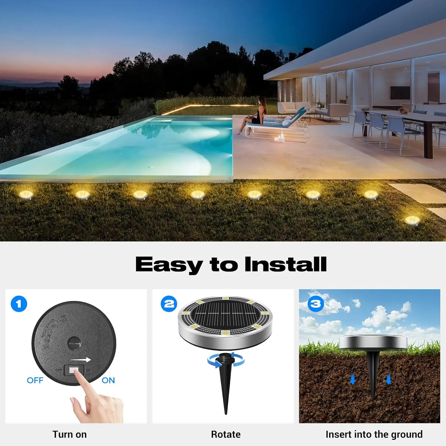 Peasur Mini Solar Ground Lights Outdoor, 12 Pack Flat Solar Powered Disc Lights, IP68 Waterproof, Anti-Rust, Landscape Lighting for Pathway Garden Yard Lawn Walkway Landscape Driveway, Warm White