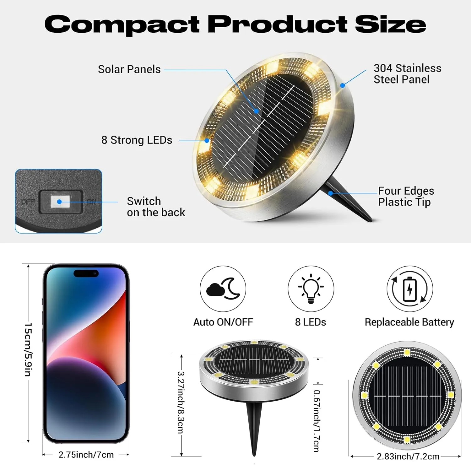 Peasur Mini Solar Ground Lights Outdoor, 12 Pack Flat Solar Powered Disc Lights, IP68 Waterproof, Anti-Rust, Landscape Lighting for Pathway Garden Yard Lawn Walkway Landscape Driveway, Warm White