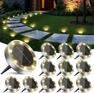 Peasur Mini Solar Ground Lights Outdoor, 12 Pack Flat Solar Powered Disc Lights, IP68 Waterproof, Anti-Rust, Landscape Lighting for Pathway Garden Yard Lawn Walkway Landscape Driveway, Warm White