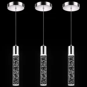Pendant Lights Kitchen Island 3 Pack, 6500K Modern Kitchen Island Lights Ceiling Lighting Fixtures with Crystal Bubble, Integrated LED Cold White Hanging Light Dining Room Light
